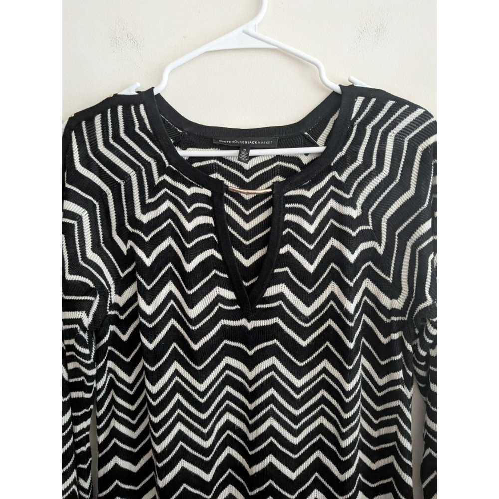 Women's White House Black Market Chevron Stitch V-Neck Tunic Sweater M - Picture 5 of 10